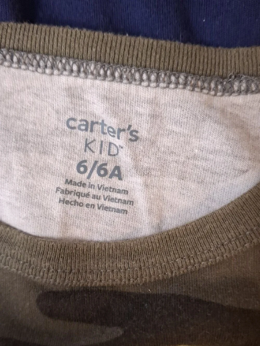 Carter's Navy Tee with Camo Shoulders and Neon Yellow Stripe